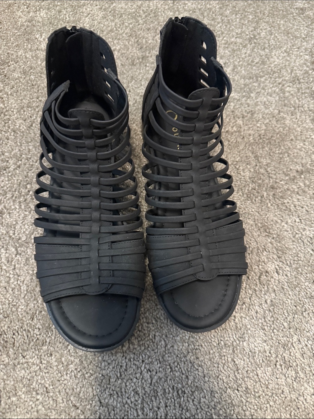 Journee Collection Black Caged Zip-Back Sandals